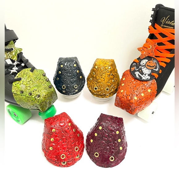 Red neon Skeleton Roller Skates toe guards  leather toe caps - Picture 15 of 15